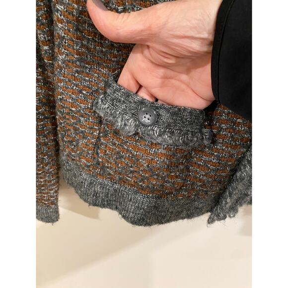 Betty Barclay Women’s Cardigan Ruffle Trim Brown Gray Knit Tweed Button Front - Picture 3 of 9
